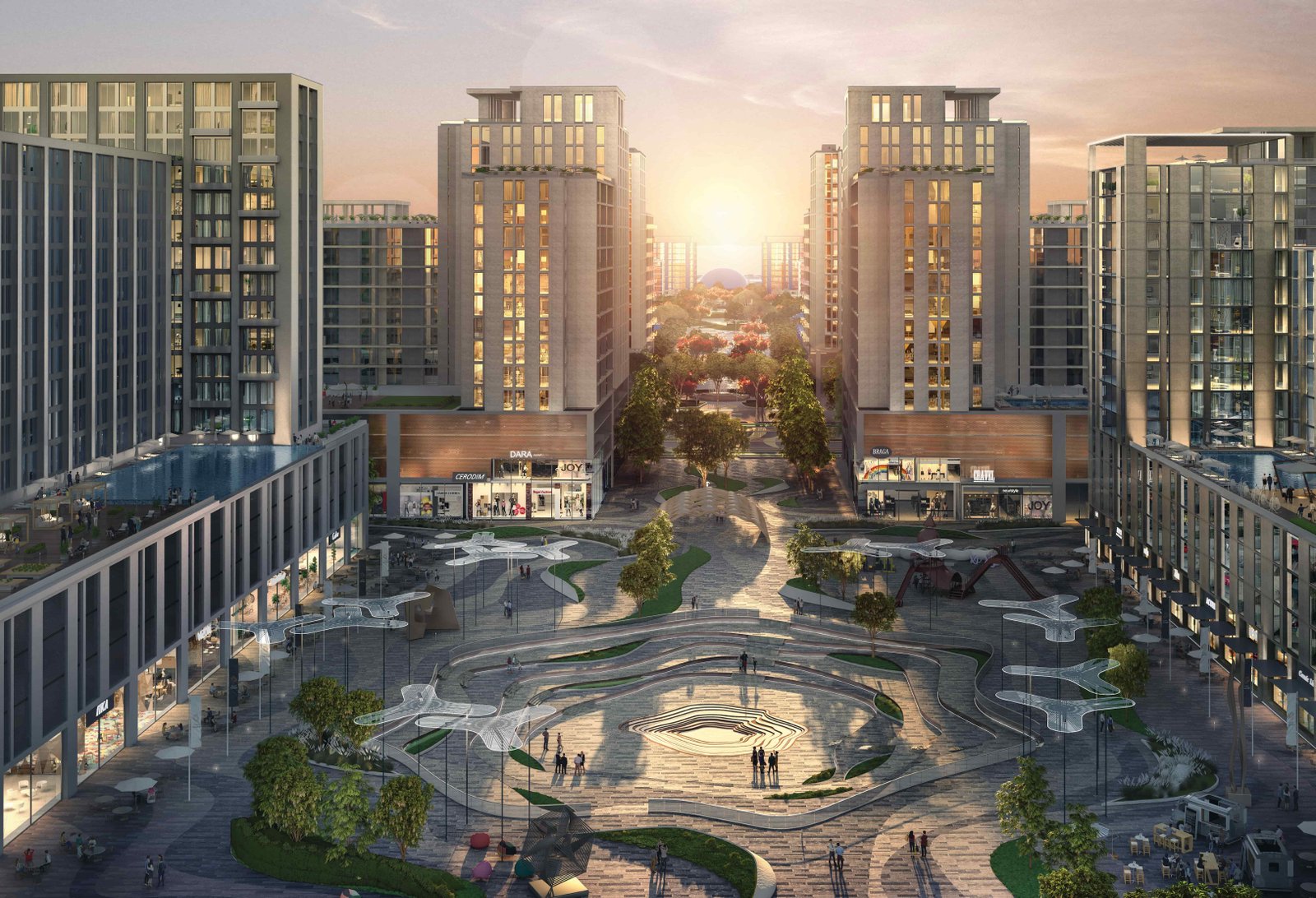 Al Ghadeer Abu Dhabi residential community showcasing modern apartments, townhouses, and landscaped green surroundings